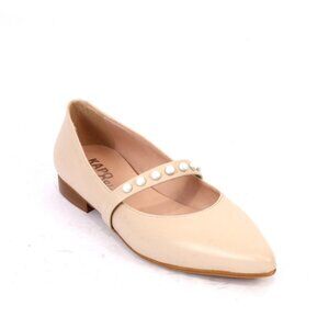 Kapogiro 228b Beige Leather Pointy Flat Shoe